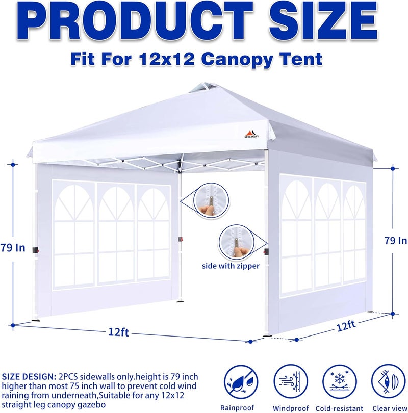SCOCANOPY SideWall with Window for 12x12 Canopy Frame, 2 Pack SunWall Only,White - Image 2